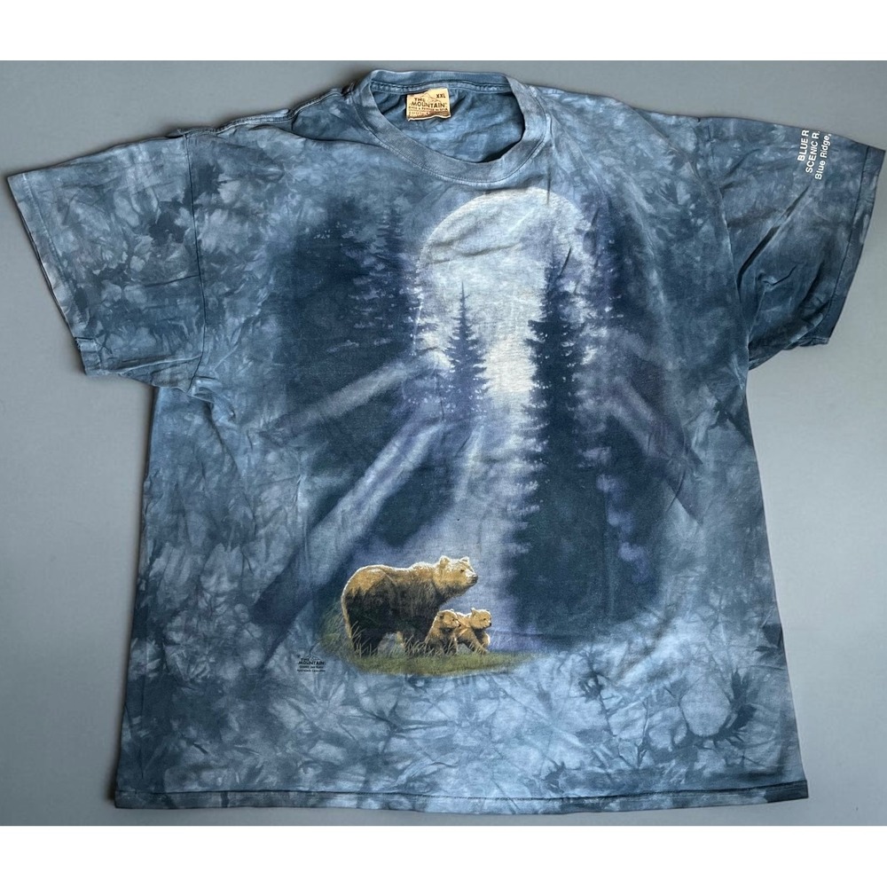 The Mountain Bear Moon Tie Dye T-Shirt XXL Blue Ridge Scenic Railway 2003 Mens